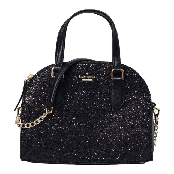Kate Spade Laurel Way Black Glitter Mini Reiley Convertible Satchel Crossbody - Picture 1 of 8